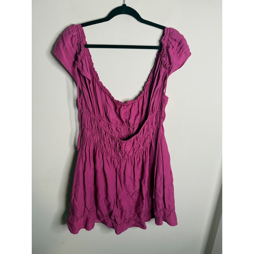 Anthropologie‎ Ariana Womens Dress Magenta Smocked Square Neck Tie Back Mini - Picture 5 of 6
